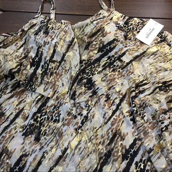 Nwt Double Tier Tankini Top Swimsuits For All gold Foil Print - Picture 3 of 5